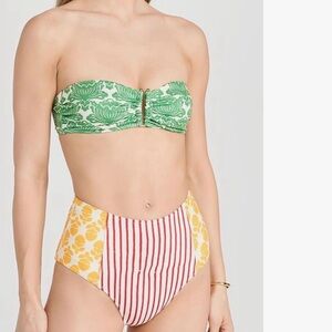 $300 NWT RHODE Yellow & Red Striped Bikini Swimsuit Swim Suit Set Sz Large L
